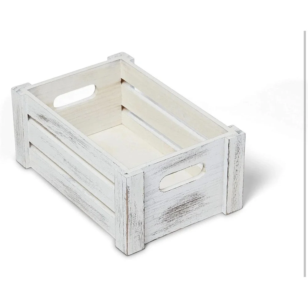 Farmhouse Wooden Crate Set | Whitewashed Nesting Storage Boxes Set of 2